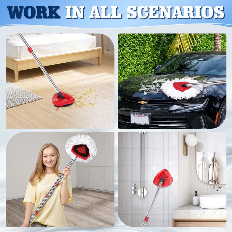 Mop Replacement Heads 6 Pcs & 2 Scrub Brushes Combo for Ocedar Easywring 1-Tank System,Microfiber Spin Mop Replacement Head,Machine Washable for Bathroom,Kitchen,Tub and Tile Cleaning, mopheads Cleaner Light