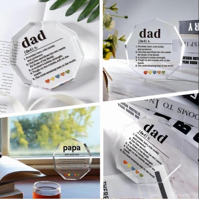 Room Decor Acrylic Dad Award Decor, 1 Count Clear Dad's Inspirational Words Statue, Award for Father Of The Year Gifts for Home, Candy Gift for Dad, Desk Ornaments for Home, Home Decor Decoration Transparent Souvenir Wedding