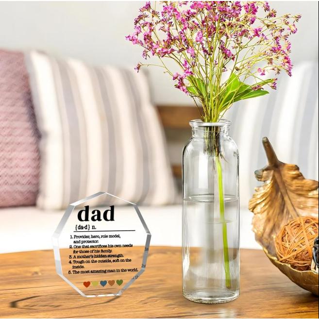 Room Decor Acrylic Dad Award Decor, 1 Count Clear Dad's Inspirational Words Statue, Award for Father Of The Year Gifts for Home, Candy Gift for Dad, Desk Ornaments for Home, Home Decor Decoration Transparent Souvenir Wedding