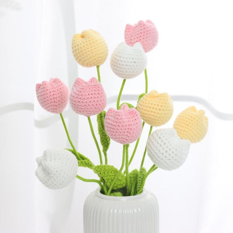 Christmas Room Decor Crochet Tulip without Vase, 10 20 30pcs Artificial Flower, Summer Tulips Artificial Flowers Bouquet, Home Decor Supplies for Living Room Bedroom Dining Room Wedding Party, Fall Decor, Fall Decor