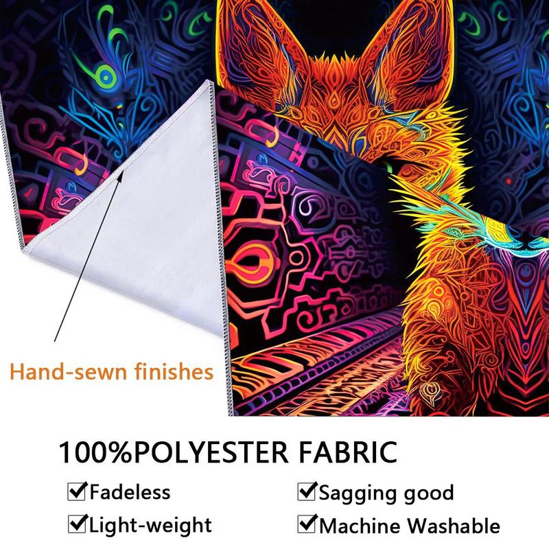 Fox Print Tapestry, 1 Count Colorful UV Blacklight Wall Hanging Blanket For Living Room Bedroom Dorm Room Home Decor, With Free Installation Accessories