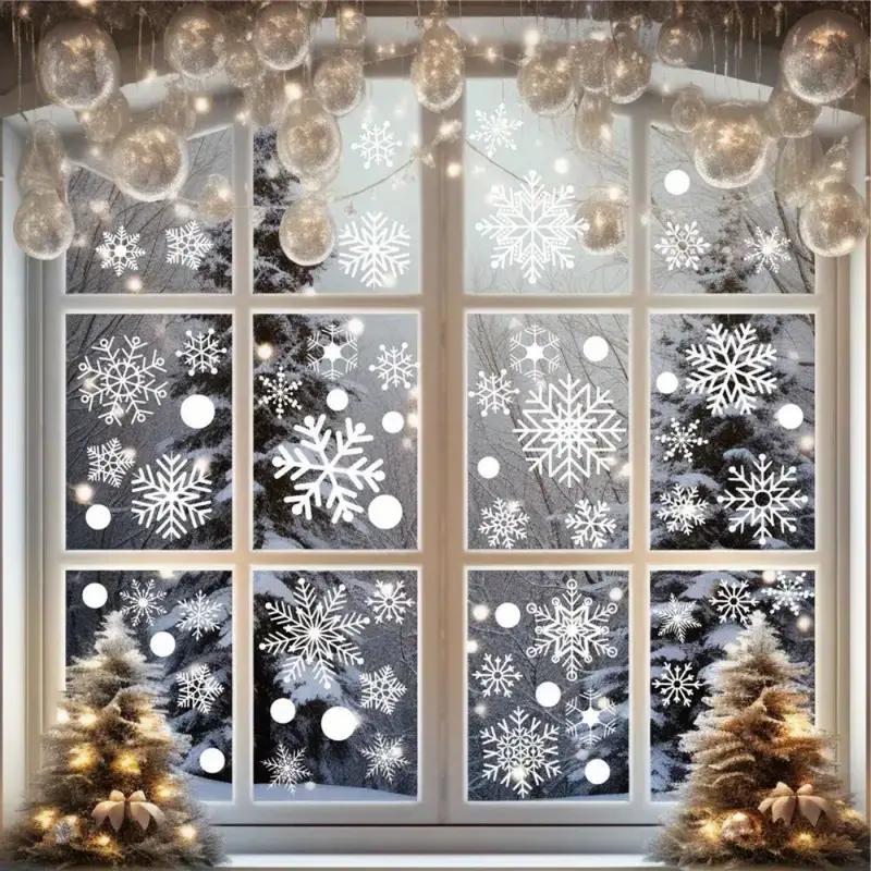 Snowflake Window Clings Set, 4 Counts set Electrostatic Window Stickers, No Power Needed Window Decals for Christmas & Winter Door Decorations