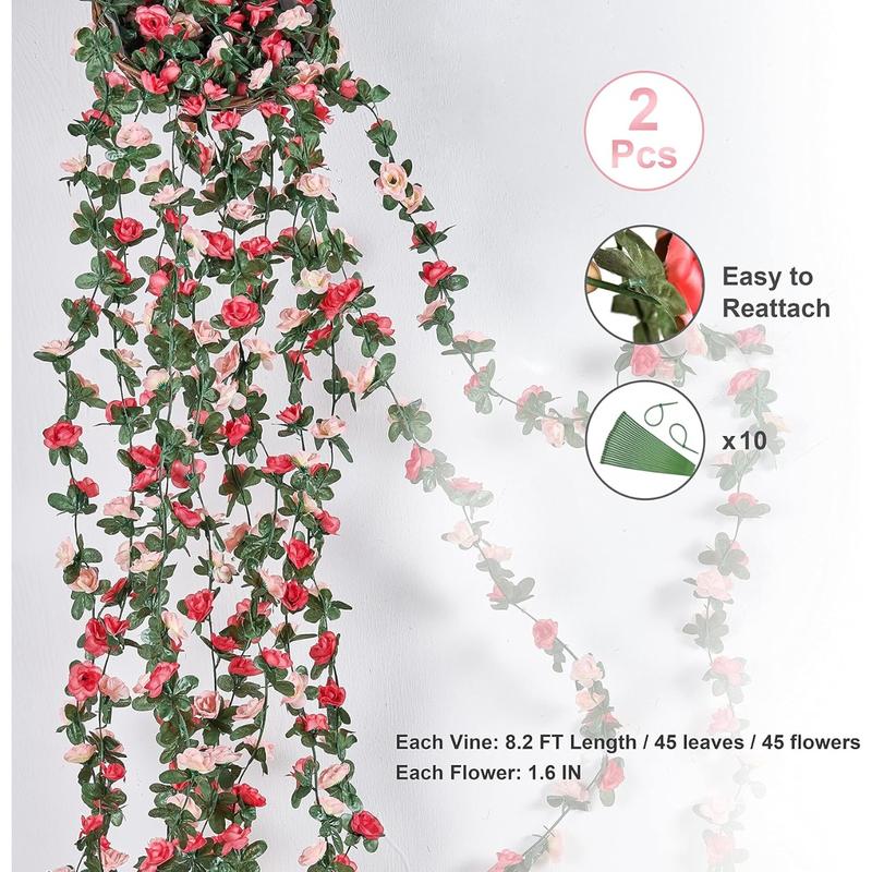 2 Pack 16.4Ft Flower Garland Artificial Rose Vines for Bedroom, Cute Fake Hanging Flower Vines Floral Garland Decorations for Wedding Party Wall Room