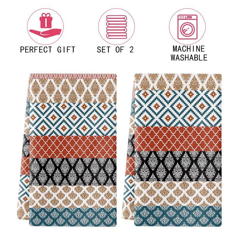 Boho Mandala Pattern Kitchen Towel, 2 Counts set Absorbent Hand Towel, Water Absorbent Towel for Kitchen Farmhouse Home Decor