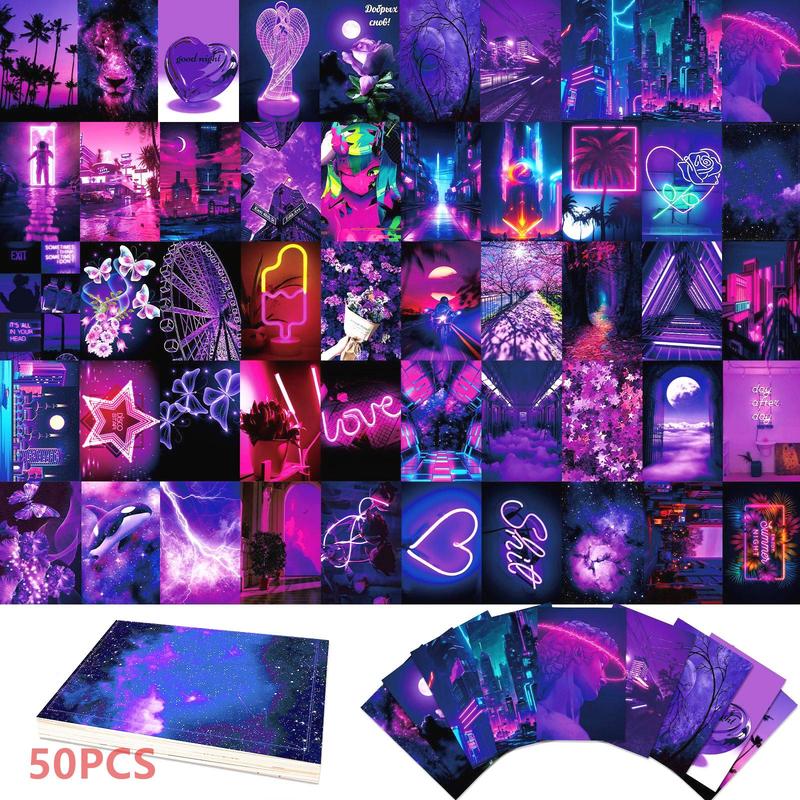 Abstract Art Decorative Postcards, 50pcs set Square Wall Decoration Stickers, Exquisite Decorative Stickers For Bedrooms & Dormitories