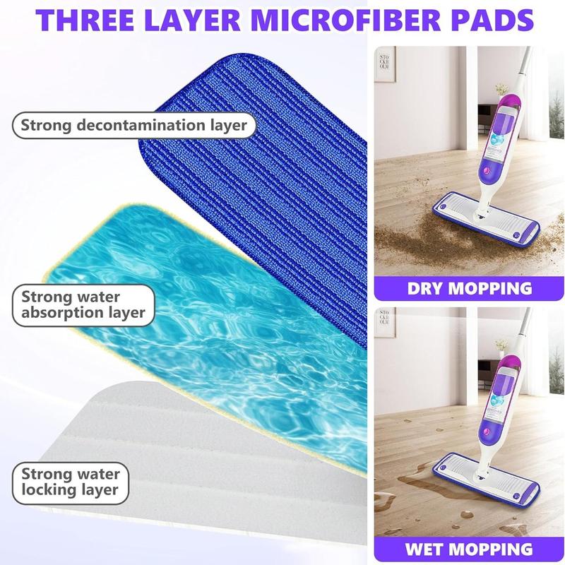 Reusable Mop Pads Compatible with Swiffer Power Mop, 6 Counts 18pcs Microfiber Mop Pads Refills Mop Heads Replacement for Swiffer Mop Spray Mop Floor Mop, Washable Reusable Floor Mopping Refills