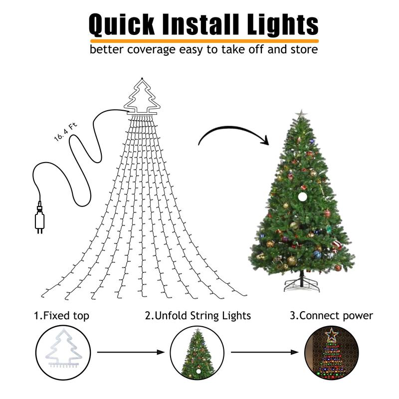 Outdoor Christmas Tree Decorating Light, 1 Count 11.8ft LED Light with 317 Led Lights Garden Decorations, Christmas 2024 Ornament, Decorative Light for Outdoor Garden Tree Decoration, Decorations Supplies, Light Decoration, Festive Decoration