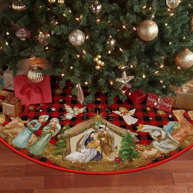 Christmas Tree Skirt, 1 Count Plaid Pattern Xmas Tree Skirt, Festive Decorations for Home Party, Decor Accessories