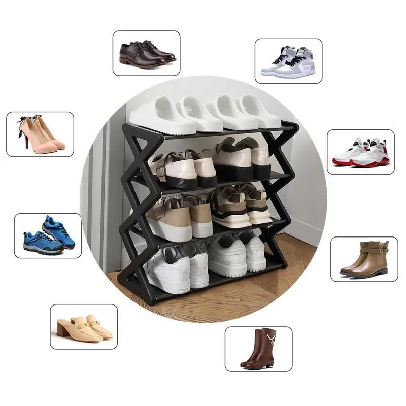 4-layer Shoe Rack, 1 Count Foldable Adjustable Self-assembly Shoe Storage Rack, Multi-functional Space-saving Waterproof Shoe Organizer for Home Office Dormitory