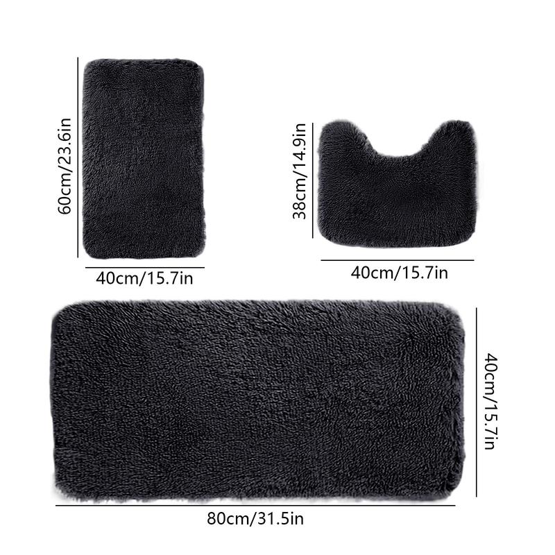 3 Pcs Bath Mat Set Toilet Mats Solid Color Thick Bathroom Rugs Soft Comfortable Bathroom Rugs Water Absorption Rubber Non Slip Thick Machine Washable Easier To Dry