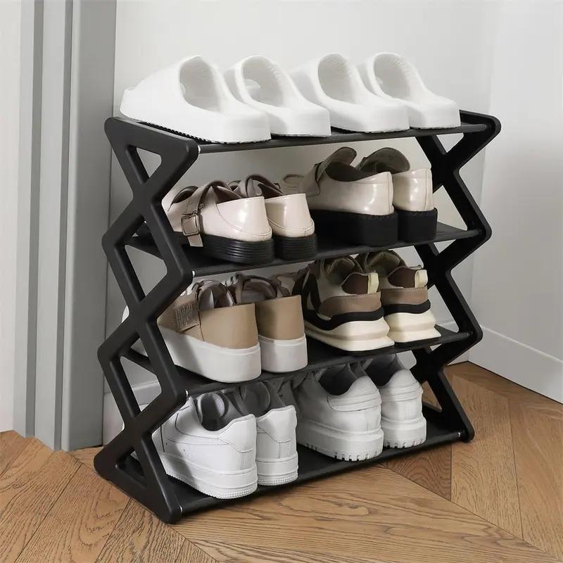 4-layer Shoe Rack, 1 Count Foldable Adjustable Self-assembly Shoe Storage Rack, Multi-functional Space-saving Waterproof Shoe Organizer for Home Office Dormitory