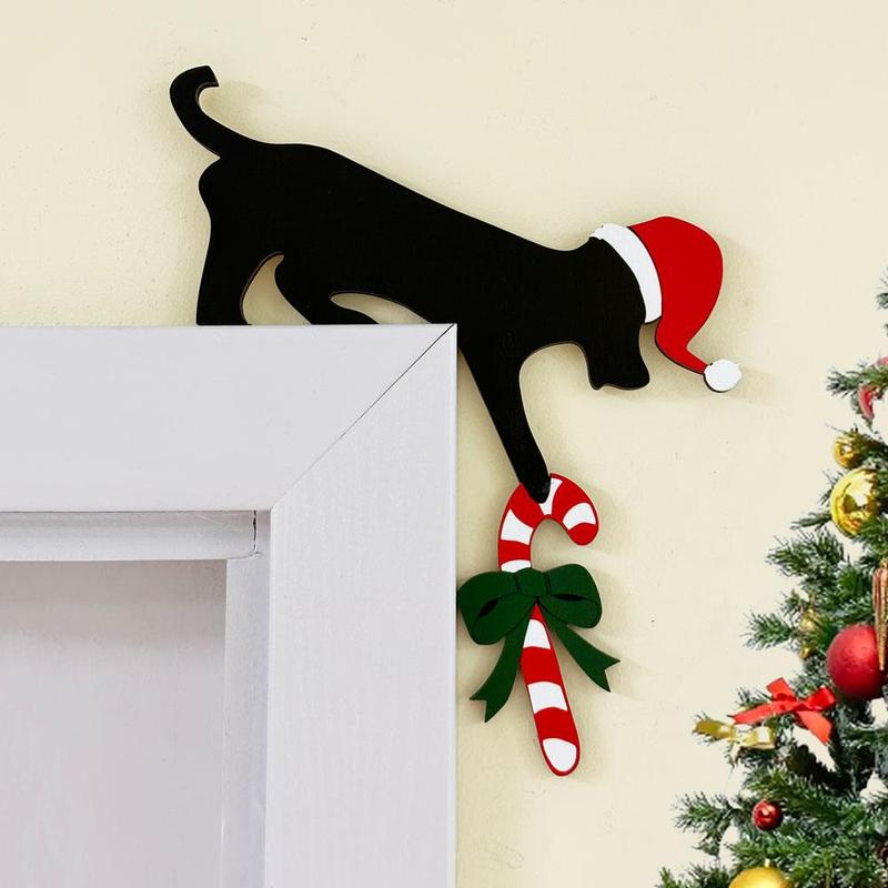 Dog Cat Shaped Christmas Door Corner Decor, 1 Count Rustic Faux Wood Dog Cat Hanging Ornament, Perfect for Holiday Ambiance & Party Decoration