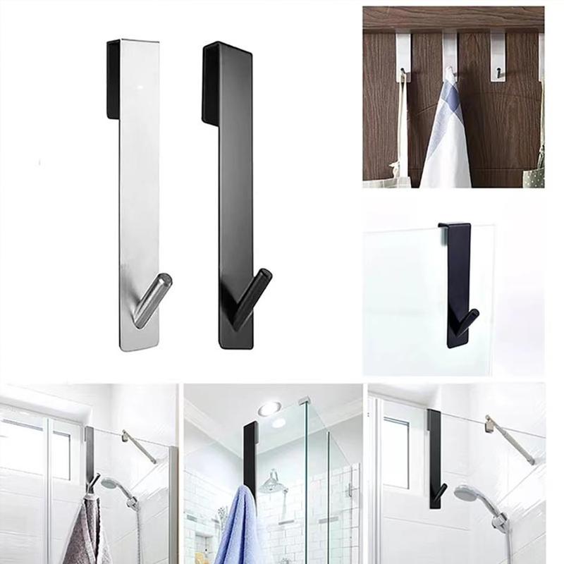 Stainless Steel Bathroom Glass Door Back Hook, 2 Counts Punch Free Wall Mounted Hook, Home Organizer for Bathroom Kitchen