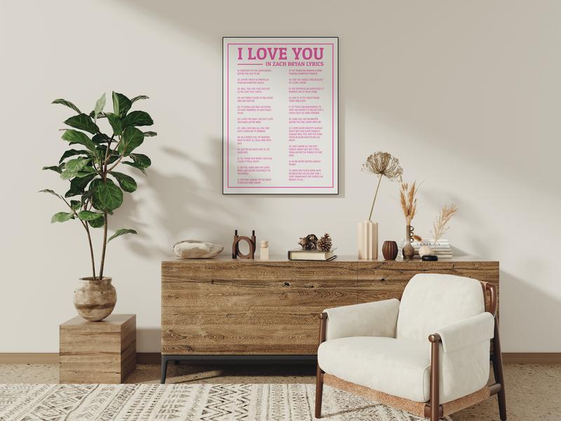 Zach Wall Art Printable, I Love You in Zach Lyrics Poster, Bryan Coastal Cowgirl Poster, Bryan Tour Merch, Pink West Gallery Wall