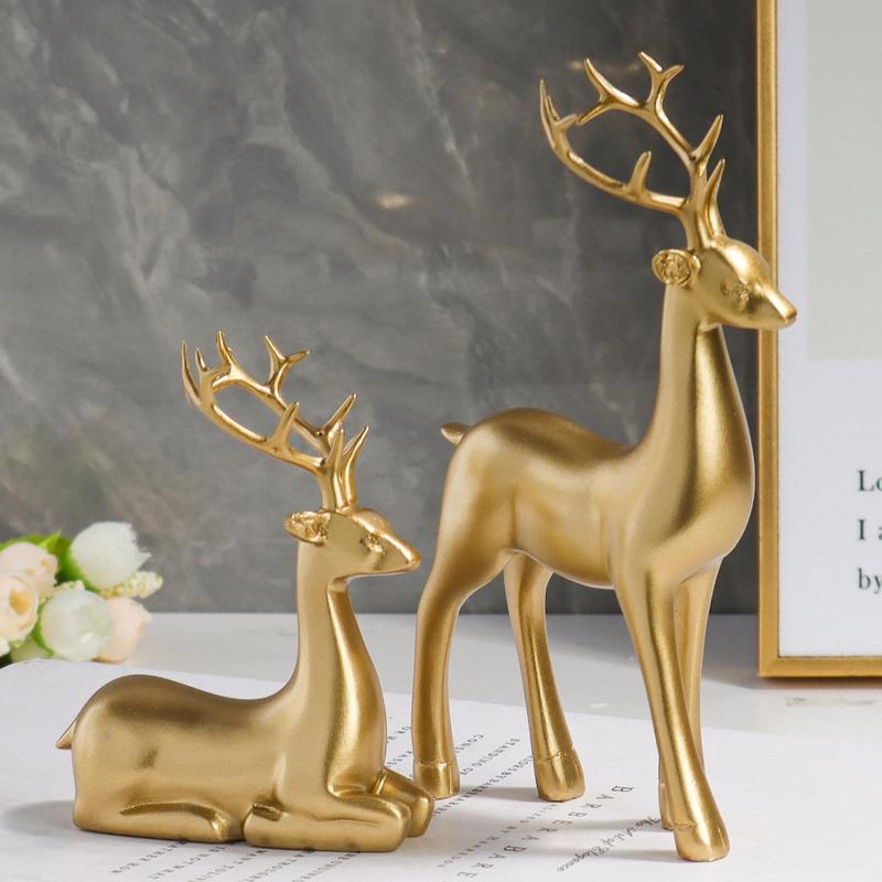 Christmas Deer Decor, 2pcs Animal Statues for Home and Office Desk Top Display or Shelf Standing