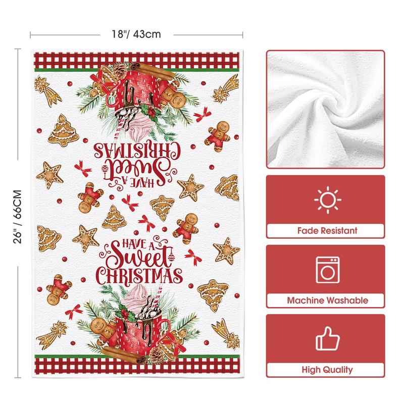 Hot Coco Xmas Gingerbread Have A Sweet Christmas Kitchen Towels Dish Towels, 18x26 Inch Daily Seasonal Winter Decoration Hand Towels Set