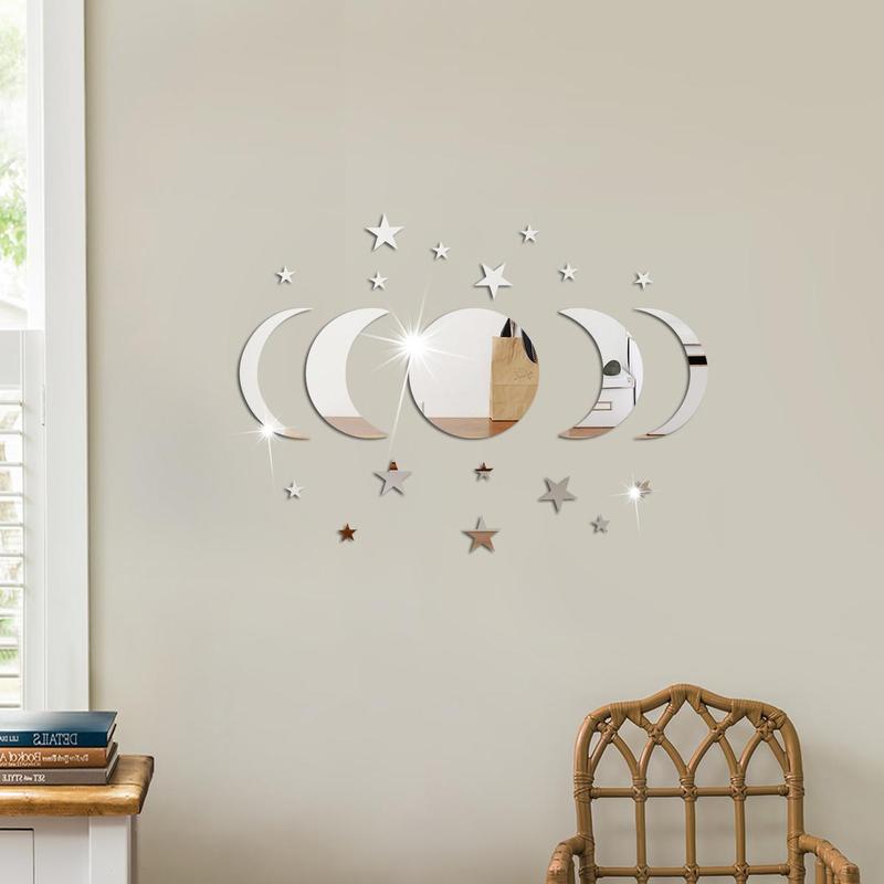 Star & Moon Pattern Mirror Decorative Wall Tiles Sticker, 1 Set Self Adhesive Wall Decor, Decor Sticker for Home Bedroom Living Room