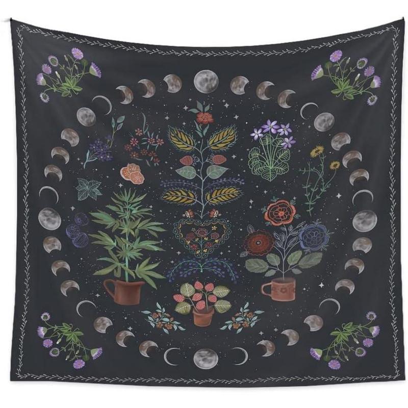 Plant Tapestry, Nature Moon Phase Tapestry Wall Hanging, Bohemian Mandala Tapestry Aesthetic Bedroom Decor, Botanical Tapestries Suitable For Bedroom Home Dorm-50