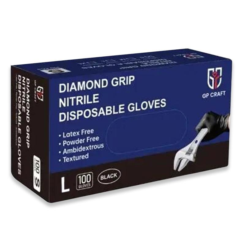 100pcs GP CRAFT 8Mil Diamond Textured Black Nitrile Gloves (Automative Work) Cleaning Hand Cover，100pcs box