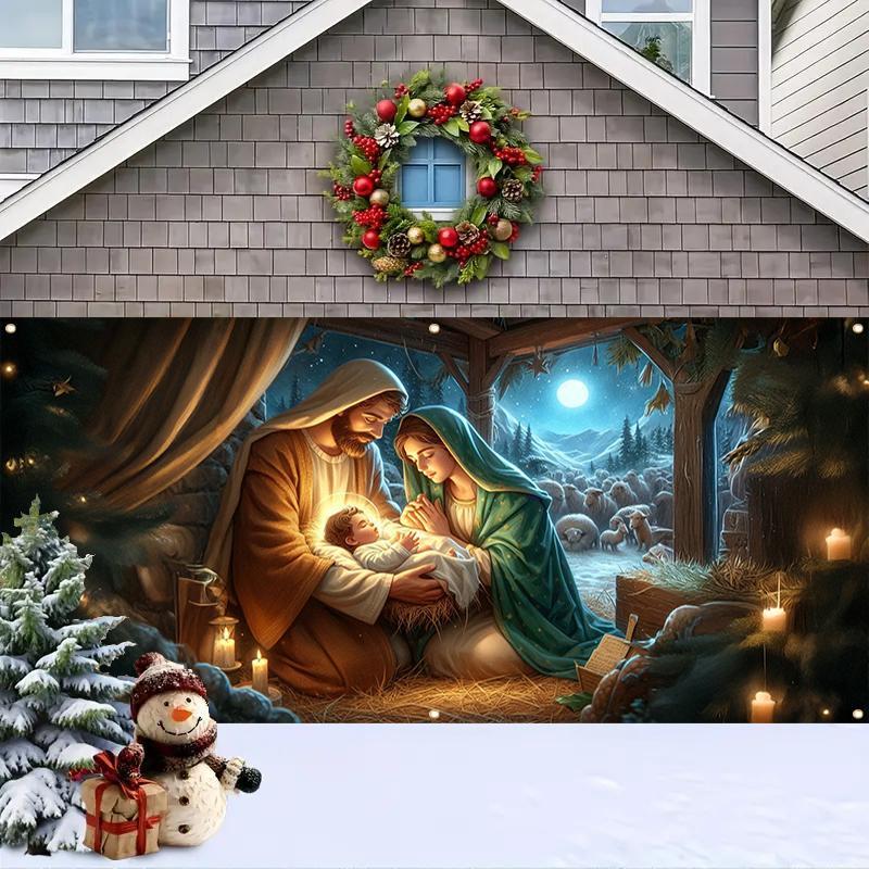 Christmas 2024 Ornament Garage Door Decorating Cover, 1 Set Windproof & Snow Resistant Garage Door Banner, Festive & Party Supplies for Home Decor, Decorations Supplies, Christmas Gift Ideas