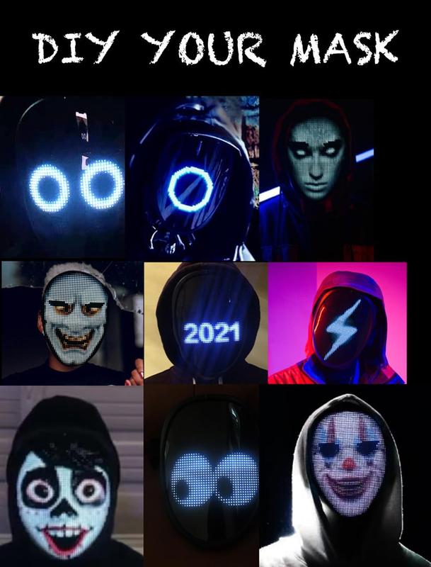 Face Transforming LED Mask with App Controlled - Programmable LED Halloween Mask Digital Luminous Mask for Costume Cosplay Festival Adjustable Accessories Black