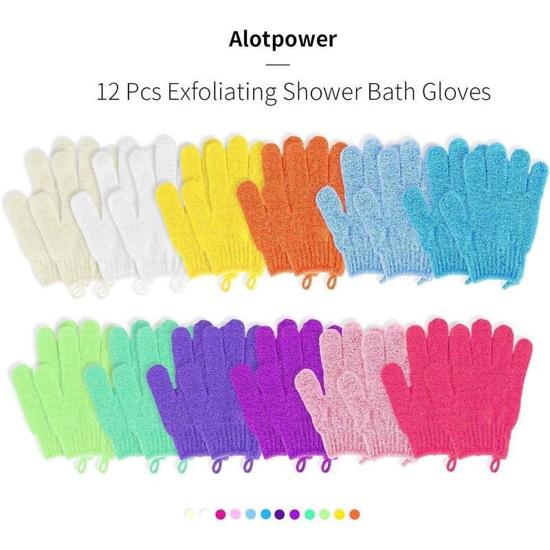 24 counts Exfoliating Bath Gloves, Made of  Nylon,12 Colors Double Sided Exfoliating Gloves for Beauty Spa Massage Skin Shower Scrubber Bathing Accessories