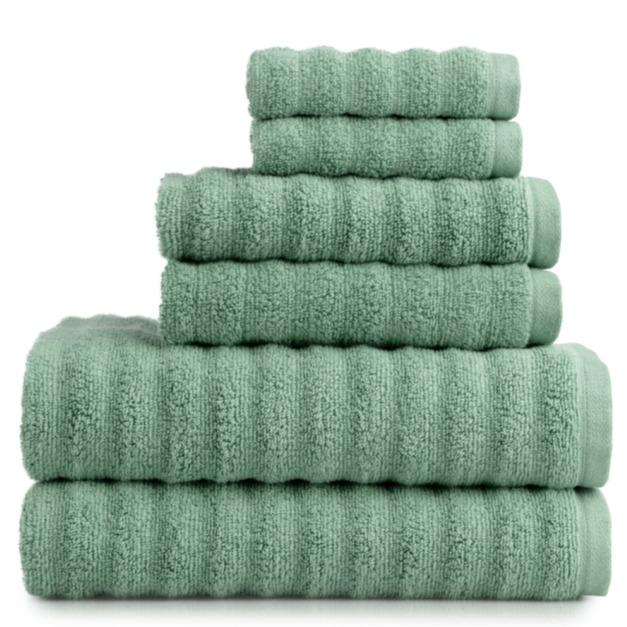 Green Sage Performance Textured Bath Towel 6-Piece Set Cotton Hand