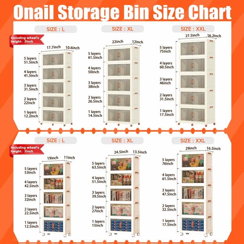 ONAIL  Super large Foldable Storage Box with Lid, Stackable Household Storage Holders with Wheels