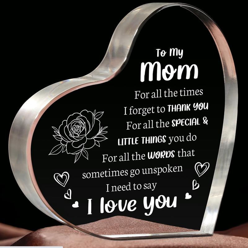 Gifts To My Mom, Gifts for Mom, Mom Birthday Gifts Acrylic Heart, Mother's Day Gifts Heart Acrylic - I Love You Mom Gifts from Son Daughter