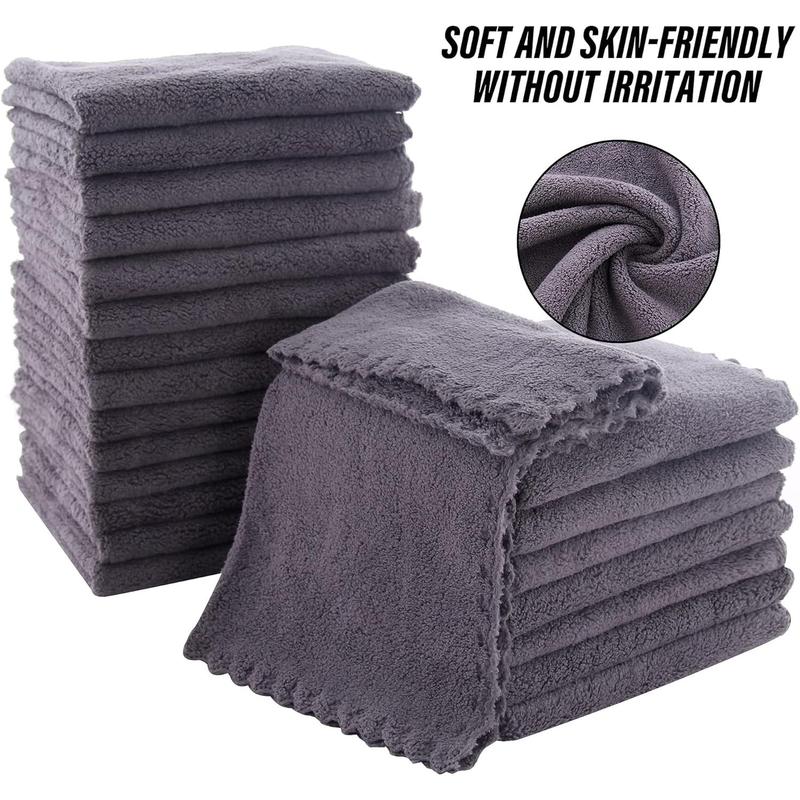 Ultra Soft Premium Washcloths Set - 12 x 12 inches - 24 Pack - Quick Drying - Highly Absorbent Coral Velvet Bathroom Wash Clothes - Use as Bath, Spa, Facial, Fingertip Towel (Grey)