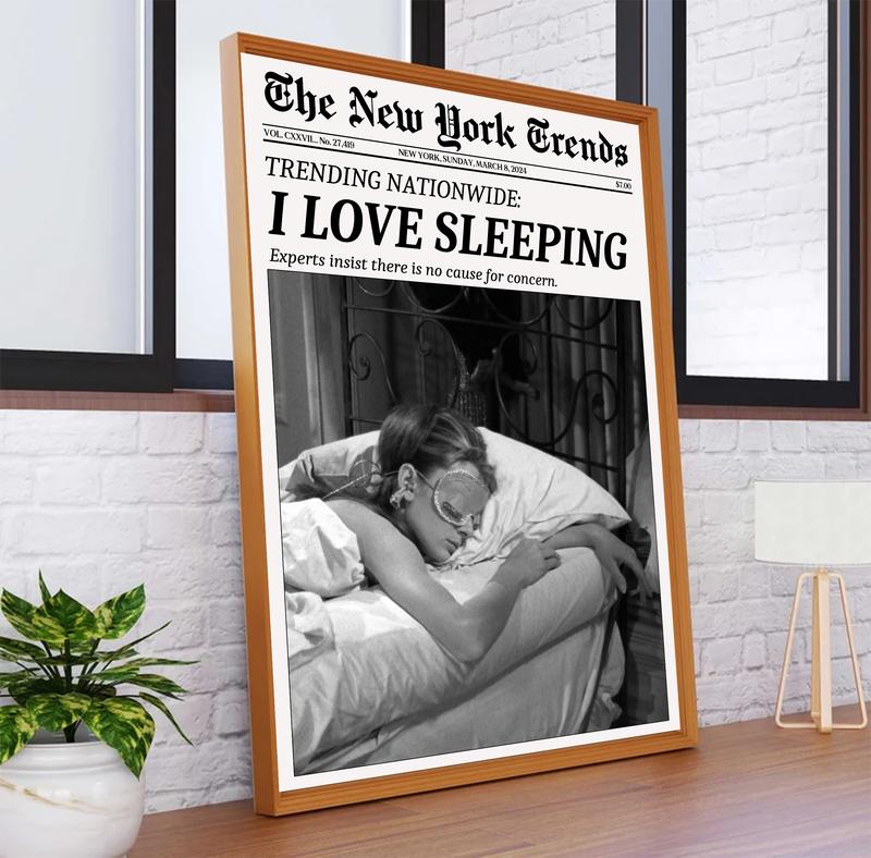 Trendy Newspaper Print, New York Times Wall Art, Woman Sleeping Print, Retro Magazine Poster, Vintage Bar Cart Print Decor Glossy