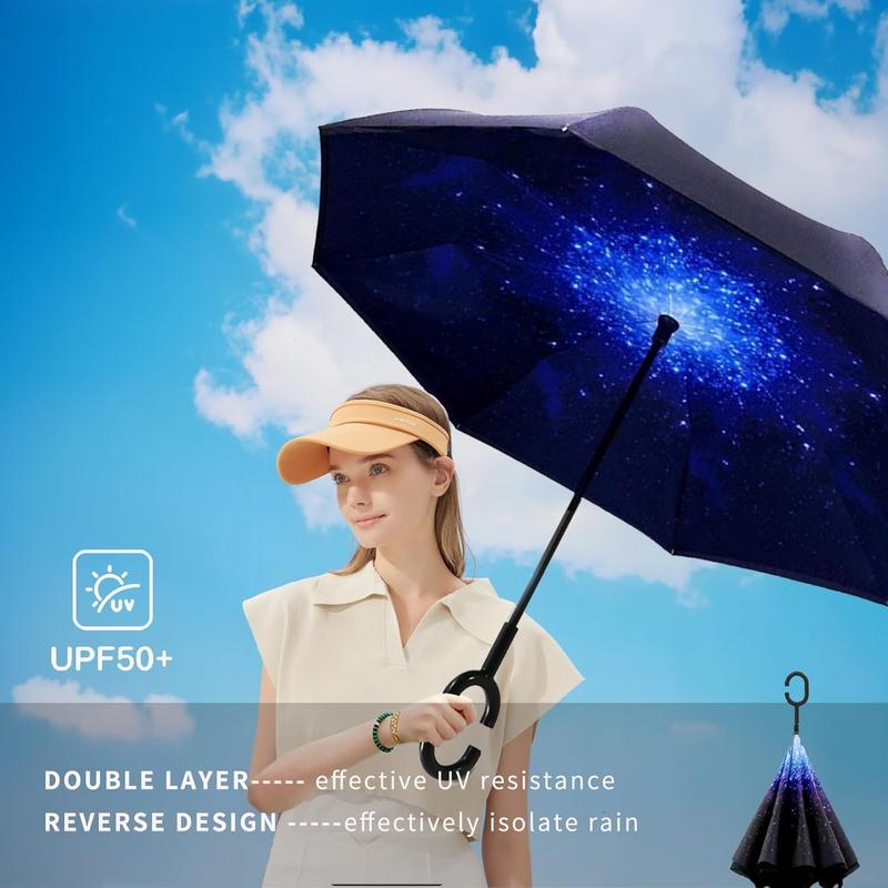 49 56 Inch Inverted Reverse Upside Down Umbrella, Extra Large Double Canopy Vented Windproof Waterproof Stick Golf Umbrellas with C-shape Handle.