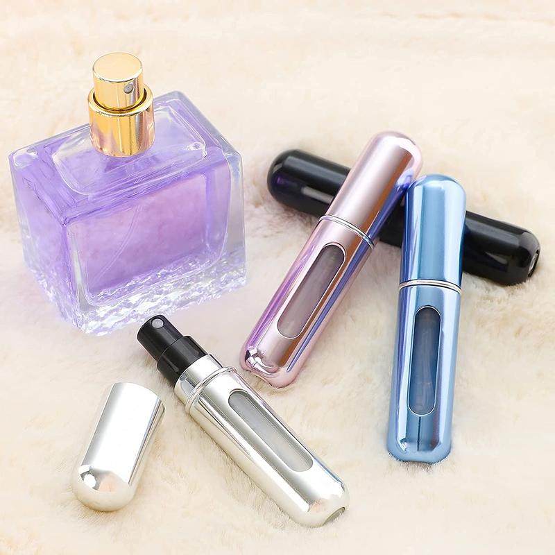 4PCS refillable perfume atomizer bottles, portable with bag, for travel, ideal as cologne dispenser or empty spray container.