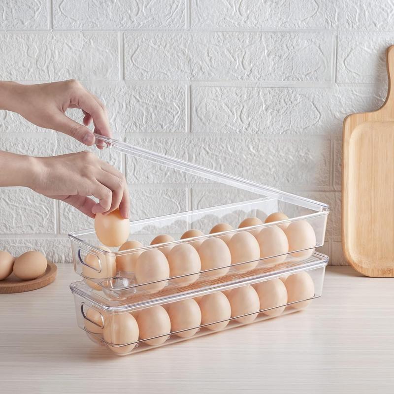 2 Pack Egg Container for Refrigerator, 14 Egg Organizer Holder for Refrigerator organization, Clear Stackable Egg Tray, Plastic Egg Storage Bins for Fridge Organizers and Storage (2 PCS)