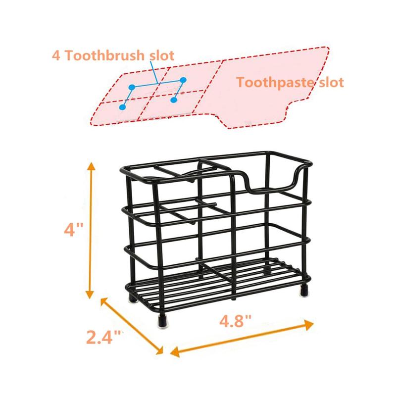 Toothbrush Holder for Bathrooms, Stainless Steel Bathroom Black Toothbrush and Toothpaste Holder, 5 Slots Black Stainless Steel Bathroom Accessories Organizer