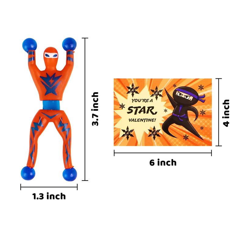 28Pcs Sticky Climbing Ninja with Kids Valentines Cards for Valentine Party Favors