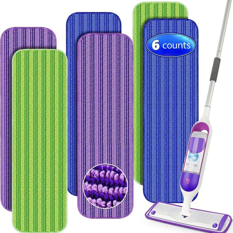 Reusable Mop Pads Compatible with Swiffer Power Mop, 6 Counts 18pcs Microfiber Mop Pads Refills Mop Heads Replacement for Swiffer Mop Spray Mop Floor Mop, Washable Reusable Floor Mopping Refills