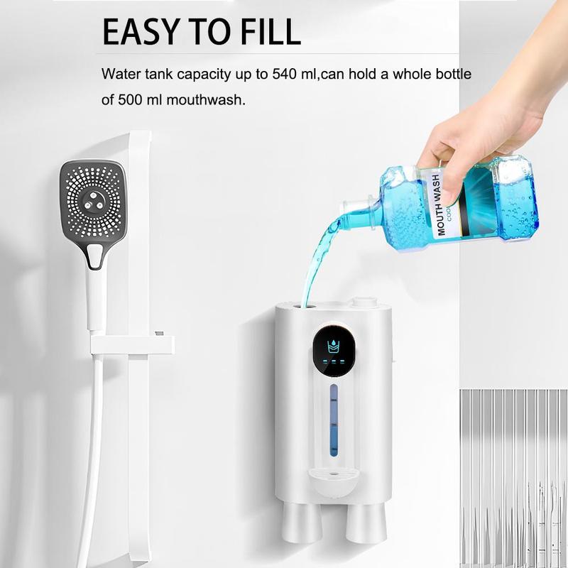 Automatic Mouthwash Dispenser, 1 Count Wall Mounted Mouthwash Dispenser with 2 Magnetic Cups, USB Rechargeable LED Screen Display Smart Dispenser, Bathroom Gadgets 2024, Bathroom Accessories