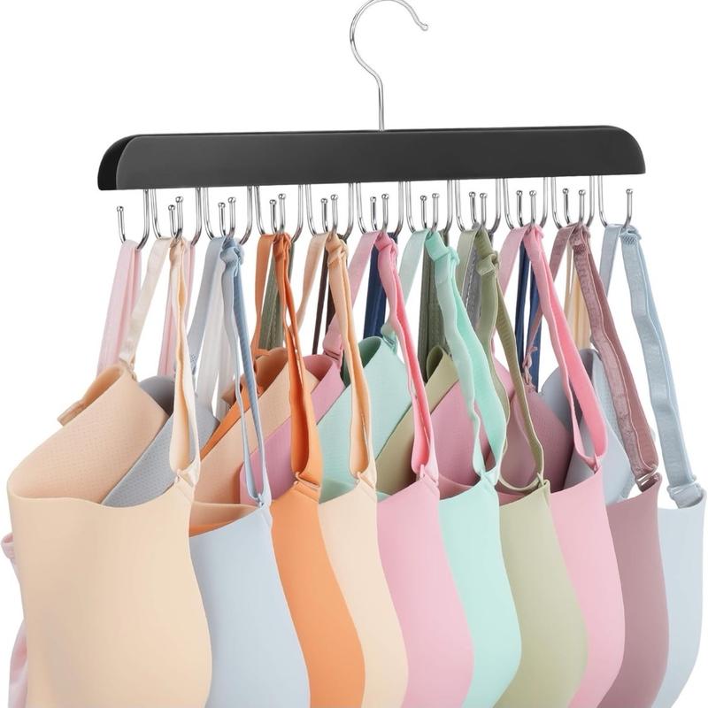 Bra Hanger for Closet, Tank Top Hanger 20 Hooks Capacity, Wood Space Saving Hanger Closet Organizers and Storage for Dorm & Apartment, Black