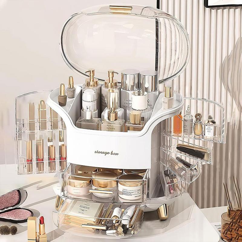 Makeup Organizer, Clear Multi Grid Large Capacity Cosmetic Storage Box with Drawer for Lipstick, Makeup Brush, Summer Desktop Organiser for Home Bedroom Vanity Dresser Table, Summer Gift, Room Accessories