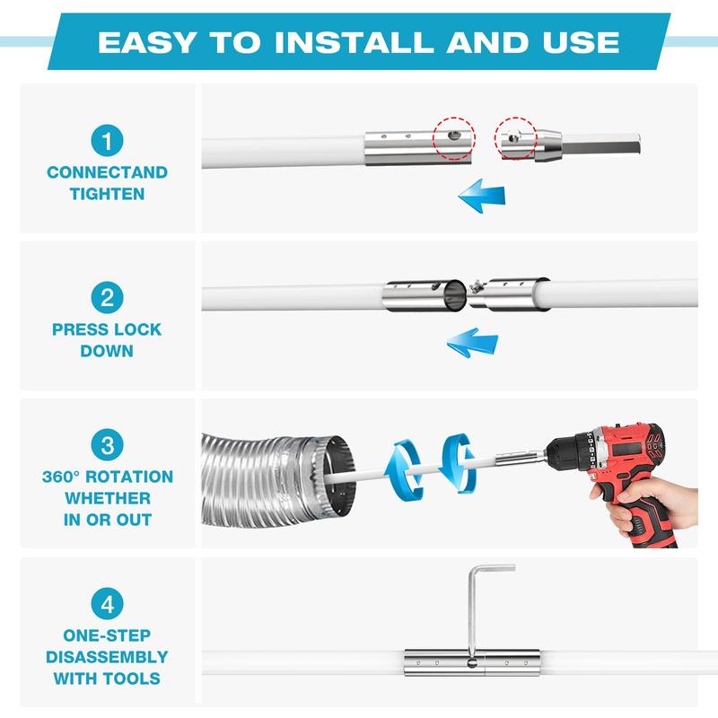 50 FEET Dryer Vent Cleaner Kit Synthetic Brush Head Upgraded Flexible Quick Snap Brush with Drill Attachment Extend Up to 50 FEET for Easy Cleaning Use with or Without a Power Drill