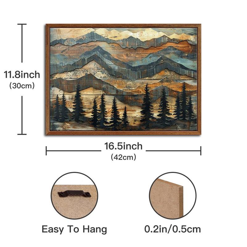 Pine Trees Mountains Element Wooden Painting, Wood Poster Wall Art Decoration, Wall Decor for Home Farmhouse Living Room Office Studio Cafe Bar Pub Club