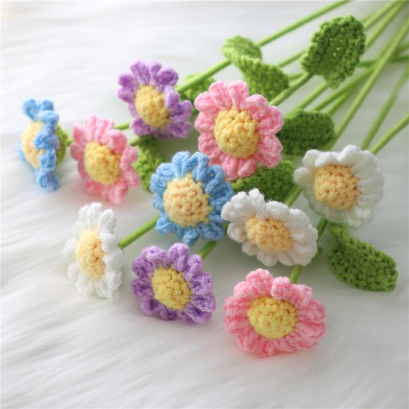 Artificial Knitted Flower Bouquet without Vase, 10pcs set Creative Handmade Crochet Flower, Home Decor Supplies for Living Room Bedroom Dining Room Decor