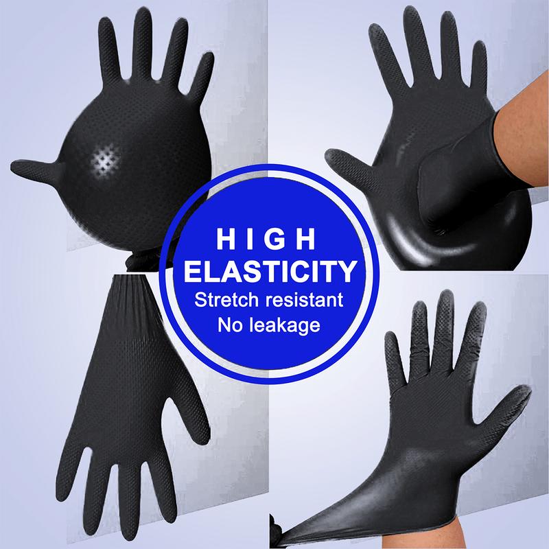 100pcs GP CRAFT 8Mil Diamond Textured Black Nitrile Gloves (Automative Work) Cleaning Hand Cover，100pcs box