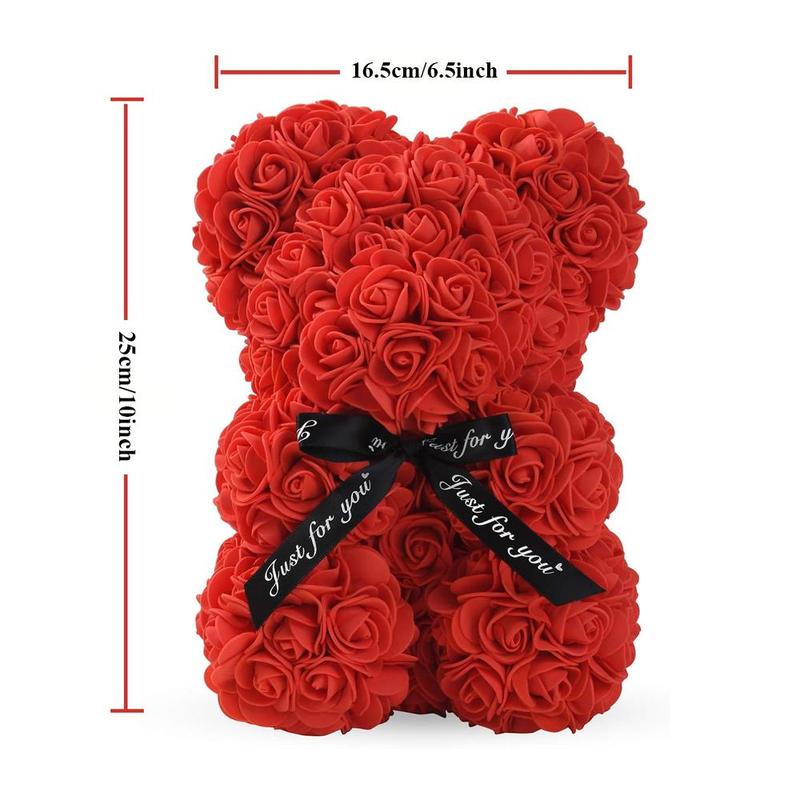 Artificial Rose Bear, 10 Inch Artificial Bear Decorative Flower, Fake Flower Bear for Wedding, Anniversary, Birthday, Gift for Women & Girls, Gifts for Girlfriend, Summer for Gift