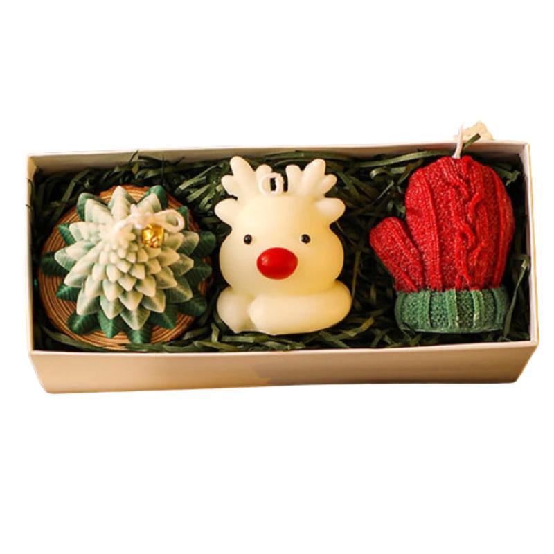 Reindeer, Mitten, Tree Candle Set Of 3