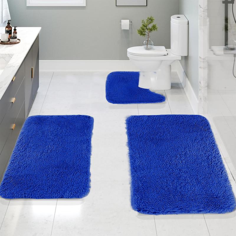 3 Pcs Bath Mat Set Toilet Mats Solid Color Thick Bathroom Rugs Soft Comfortable Bathroom Rugs Water Absorption Rubber Non Slip Thick Machine Washable Easier To Dry