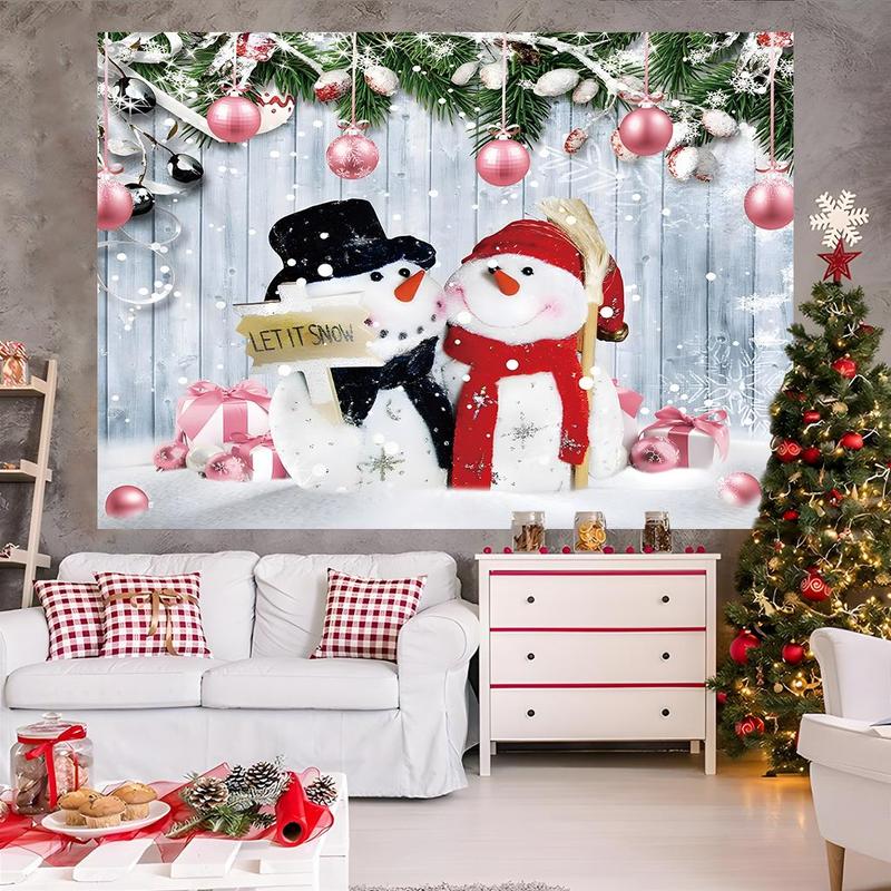 Snowman & Christmas Tree Pattern Tapestry, 1 Count Christmas Themed Wall Decor, Wall Hanging Banner for Home Living Room Bedroom