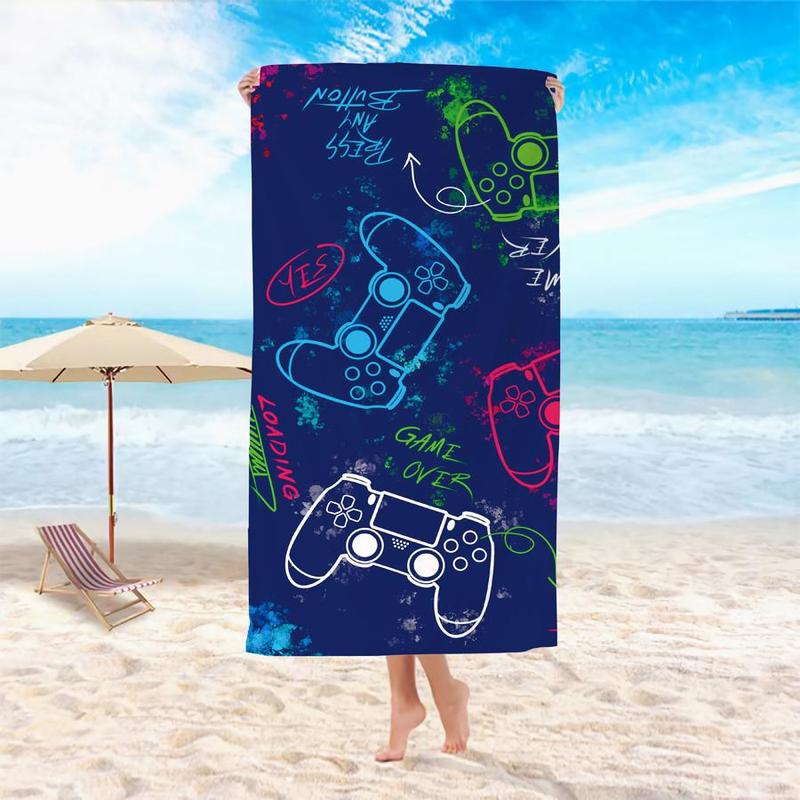 Gamepad Pattern Beach Towel, Beach Blanket, Mat, Summer Quick Drying Bath Towel, Multifunctional Towel for Swimming Pool Beach, Beach Trip, Travel Essentials, Vacation Sets, Swimsuit for Women 2024, Gifts