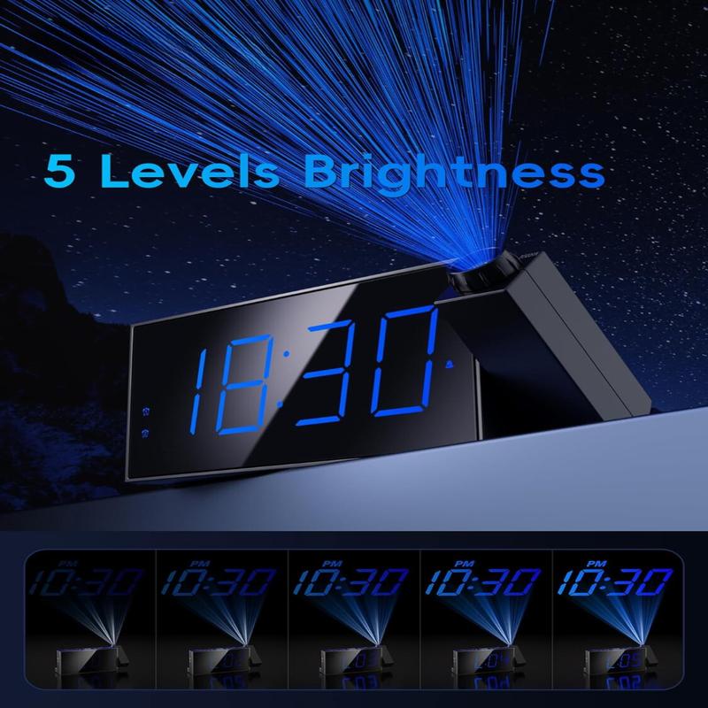 Digital Projection Alarm Clock for Bedroom Large LED Display 180° Rotatable Projector USB Charger Dual Alarm Snooze Battery Backup 12 24H DST Decor